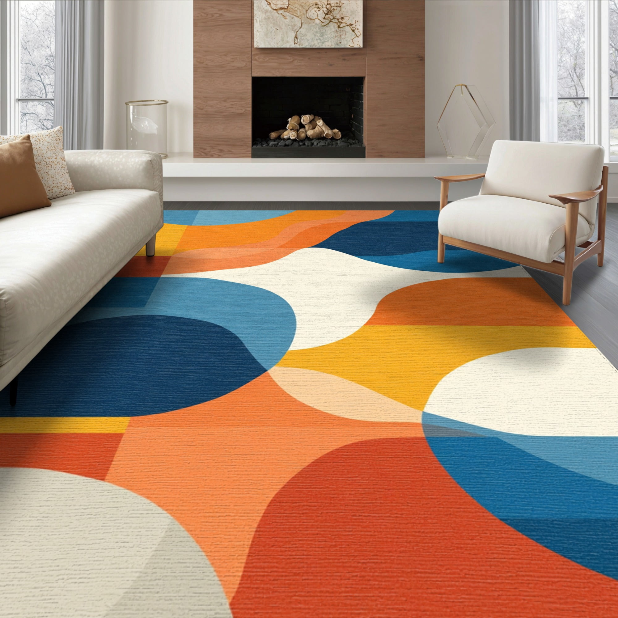 ODIKA 8'x10' Washable Area Rug Blue Abstract Geometric Elegance Animal ...