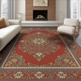 thumbnail image 1 of ODIKA 8'x10' Washable Area Rug Boho Faded Large Crimson Field Featuring Ornate Scrollwork Bohemian for Dining Room, Office, Lounge, Non-Slip Chair-Friendly Mat, 1 of 7