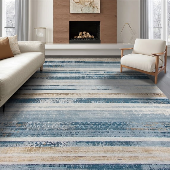 ODIKA 8'x10' Washable Area Rug Boho Striped Farmhouse Distressed Southwestern Geometric Bands for King Size Bedroom Under Bed, Master Suite, Non-Shedding, Easy Care