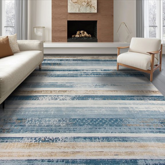 ODIKA 8'x10' Washable Area Rug Boho Striped Farmhouse Distressed Southwestern Geometric Bands for King Size Bedroom Under Bed, Master Suite, Non-Shedding, Easy Care