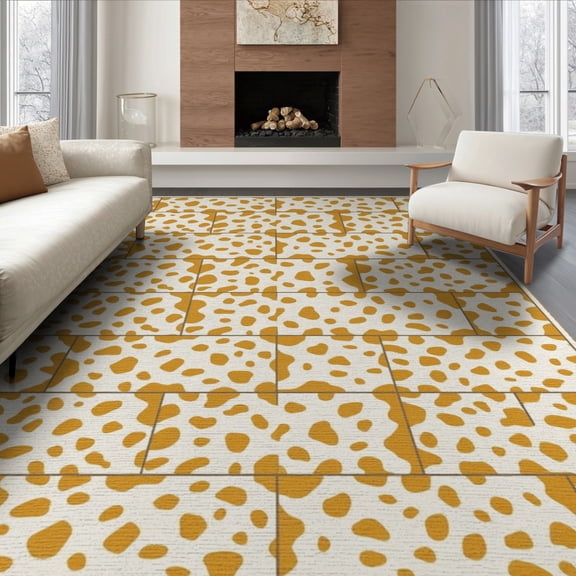 ODIKA 8'x10' Washable Area Rug Bold Patchwork Block Motif Border Abstract Inspired Cow Spotted Refined for Living Room, Under Sectional, Family , Durable, Non-Slip