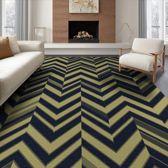 ODIKA 8'x10' Washable Area Rug Bold Stripe Motif Door Striped Border Vintage Herringbone Farmhouse Refined for Living Room, Under Sectional, Family , Durable, Non-Slip