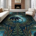 thumbnail image 1 of ODIKA 8'x10' Washable Area Rug Border Cabin Forest Wildlife Print Motif Motifs Fishing Lake Refined Structured for Dining Room, Large Office, Lounge, Non-Slip Chair-Friendly Mat, 1 of 7