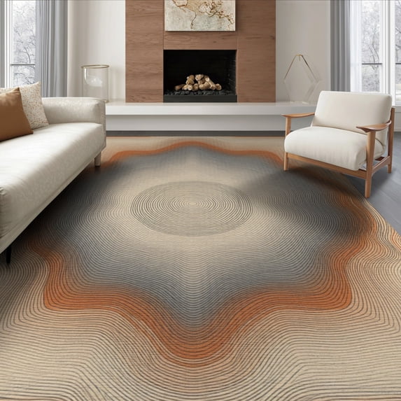 ODIKA 8'x10' Washable Area Rug Bordered Abstract Elevation Map Lines Flowing Topographic Wavy Refined for Living Room, Under Sectional, Family , Durable, Non-Slip