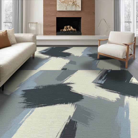ODIKA 8'x10' Washable Area Rug Brushstroke With Bold Interlocking Color Blocks Abstract Modern Refined for Living Room, Under Sectional, Family , Durable, Non-Slip