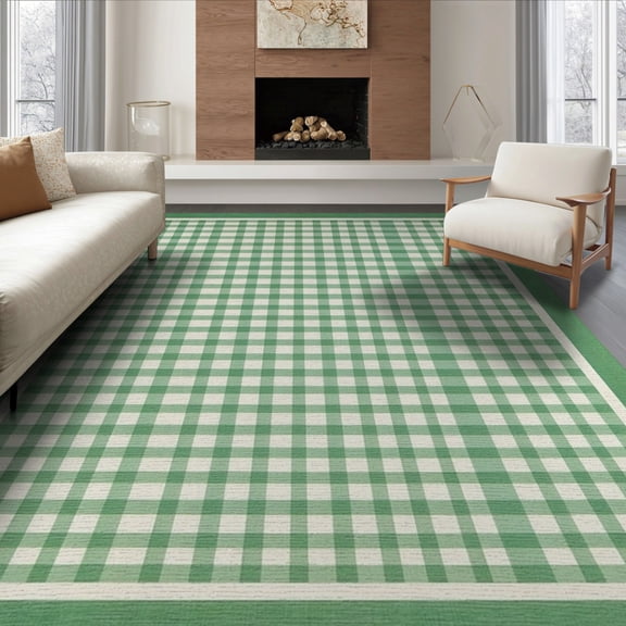 ODIKA 8'x10' Washable Area Rug Checkerboard Grid Contemporary Square Block Geometric Design for Living Room, Under Sectional, Family , Durable, Non-Slip
