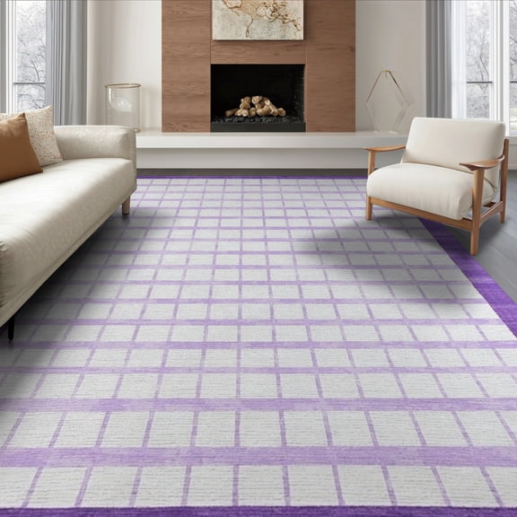 ODIKA 8'x10' Washable Area Rug Checkered Modern Plaid Grid With Crisp Interlocking Square Border Accents for King Size Bedroom Under Bed, Master Suite, Non-Shedding, Easy Care