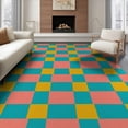 thumbnail image 1 of ODIKA 8'x10' Washable Area Rug Coral Pink Block Storybook Hopscotch Whimsical Retro Grid with Bold Symmetry for King Size Bedroom Under Bed, Master Suite, Non-Shedding, Easy Care, 1 of 7