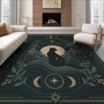 thumbnail image 1 of ODIKA 8'x10' Washable Area Rug Dark Teal Gold Celestial Cat Design Mystical Moon Phases with Starry Accents for Living Room, Under Sectional, Family , Durable, Non-Slip, 1 of 7