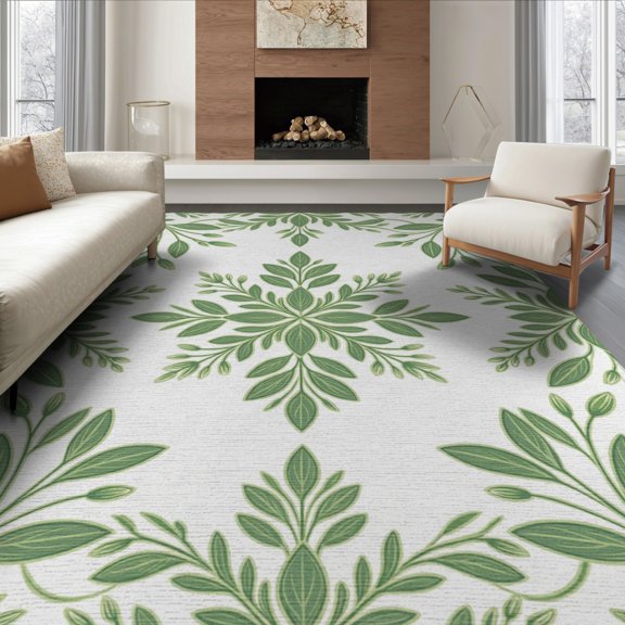 ODIKA 8'x10' Washable Area Rug Decorative Door Fresh Botanical Cluster Centered Floral Theme for Living Room, Under Sectional, Family , Durable, Non-Slip