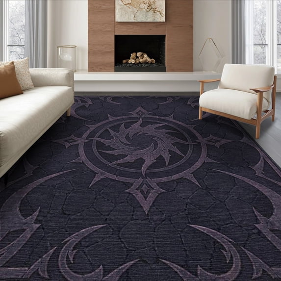 ODIKA 8'x10' Washable Area Rug Deep Charcoal Intricate Gothic Design Elegant Medieval Inspired Ornamental for Living Room, Under Sectional, Family , Durable, Non-Slip