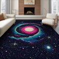 thumbnail image 1 of ODIKA 8'x10' Washable Area Rug Deep Navy Black Galaxy Starry Nebula Theme Meteorite Uranus Themed Cosmic Vortex with Trails for Dining Room, Large Office, Lounge, Non-Slip Chair-Friendly Mat, 1 of 7