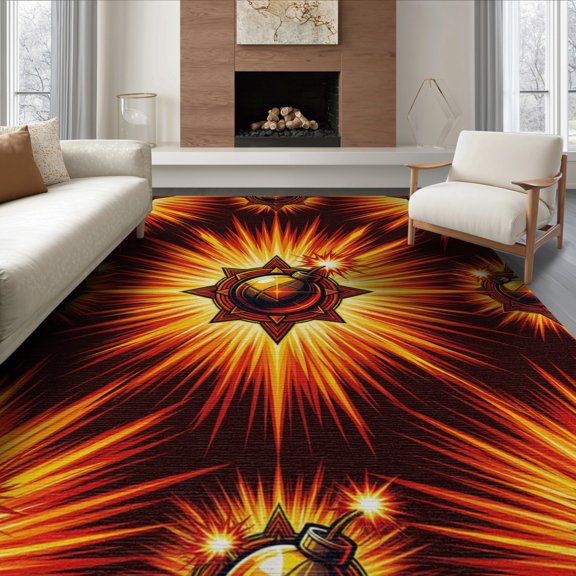 ODIKA 8'x10' Washable Area Rug Design With Colorful And Fiery Accents Gamer Gamepad Refined for Dining Room, Large Office, Lounge, Non-Slip Chair-Friendly Mat