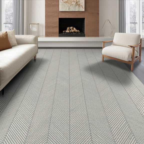 ODIKA 8'x10' Washable Area Rug Diagonal Interlocking Lattice Zigzag Motif Geometric Herringbone Refined for King Size Bedroom Under Bed, Master Suite, Non-Shedding, Easy Care