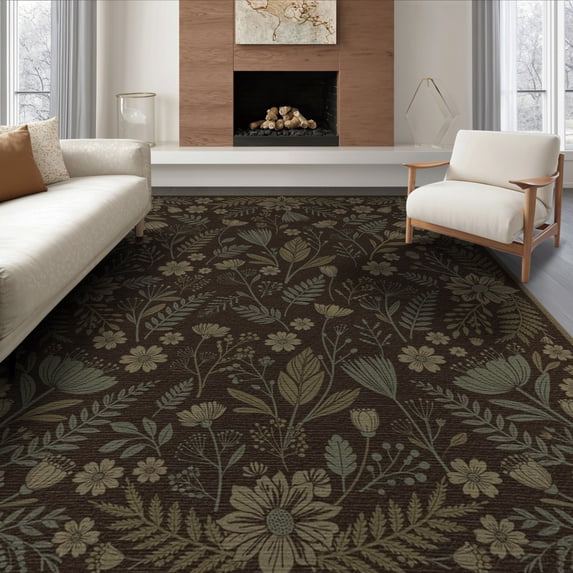 ODIKA 8'x10' Washable Area Rug Dining Under Academia Botanical Table Alfombras Para Comedor for King Size Bedroom Bed, Master Suite, Non-Shedding, Easy Care