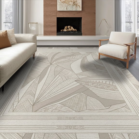 ODIKA 8'x10' Washable Area Rug Dining Details Abstract Composition Showcasing Subtle Large Table for King Size Bedroom Under Bed, Master Suite, Non-Shedding, Easy Care