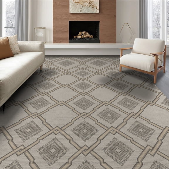 ODIKA 8'x10' Washable Area Rug Dirt Contemporary Balanced Crosshatch Framework Minimalist Holes for Living Room, Under Sectional, Family , Durable, Non-Slip