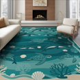 thumbnail image 1 of ODIKA 8'x10' Washable Area Rug Dolphin Ocean Teal Creatures Swimming Theme Themed Decorative for King Size Bedroom Under Bed, Master Suite, Non-Shedding, Easy Care, 1 of 7