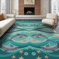thumbnail image 1 of ODIKA 8'x10' Washable Area Rug Dolphin Print Ocean Wave Starfish Border Themed Theme Marine for Dining Room, Large Office, Lounge, Non-Slip Chair-Friendly Mat, 1 of 7