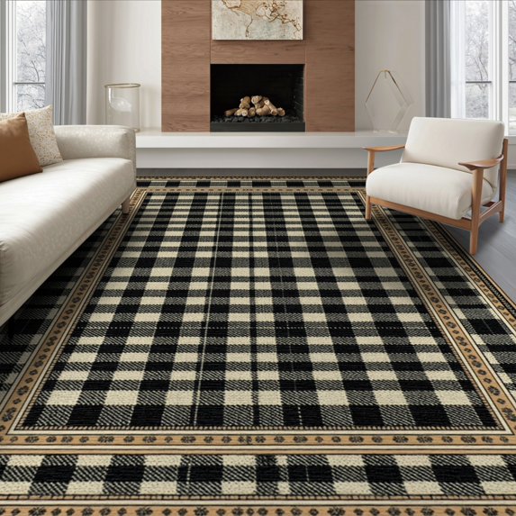 ODIKA 8'x10' Washable Area Rug Door Entry Farmhouse Featuring Symmetrical Grid Layout Entryway for Living Room, Under Sectional, Family , Durable, Non-Slip