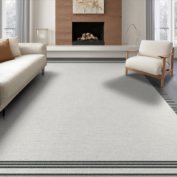 ODIKA 8'x10' Washable Area Rug Door Entry Welcome Border Farmhouse Stripe Frame Entryway Bathroom for King Size Bedroom Under Bed, Master Suite, Non-Shedding, Easy Care