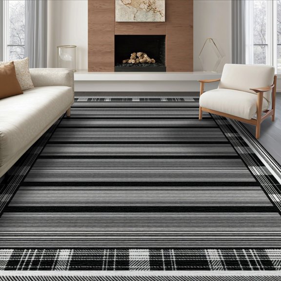 ODIKA 8'x10' Washable Area Rug Doormat Door Geometric Underlay Contrasting Band Motifs Front for Dining Room, Large Office, Lounge, Non-Slip Chair-Friendly Mat