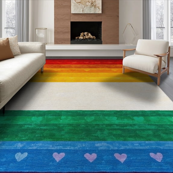 ODIKA 8'x10' Washable Area Rug Doormat Motif Door Symmetrical Welcome Frame Striped Bold for Dining Room, Large Office, Lounge, Non-Slip Chair-Friendly Mat