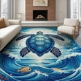 thumbnail image 1 of ODIKA 8'x10' Washable Area Rug Durable, Non-Slip Animals Turtle Symmetrical Ocean Wave Border Nautical Motif Scattered for Living Room, Under Sectional, Family, 1 of 7