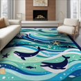 thumbnail image 1 of ODIKA 8'x10' Washable Area Rug Durable, Non-Slip Bathroom Ocean Wave Nautical Whale Starfish Beachy Accessories for Living Room, Under Sectional, Family, 1 of 7