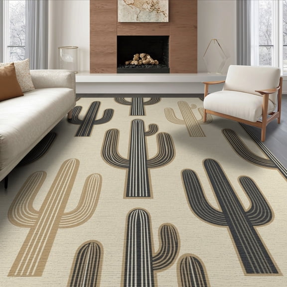 ODIKA 8'x10' Washable Area Rug Durable, Non-Slip Beige Inspired Ivory Balanced Crisp Treatment Abstract Geometric for Living Room, Under Sectional, Family
