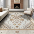 thumbnail image 1 of ODIKA 8'x10' Washable Area Rug Durable, Non-Slip Beige Large Boho Geometric Lattice Border Neutral Dining for Living Room, Under Sectional, Family, 1 of 7
