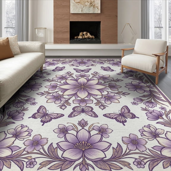 ODIKA 8'x10' Washable Area Rug Durable, Non-Slip Blooming Garden Motif Pile Symmetrical Layout Gentle Gradient for Living Room, Under Sectional, Family
