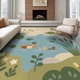 thumbnail image 1 of ODIKA 8'x10' Washable Area Rug Durable, Non-Slip Blue Green Pastel and Nature Scene Design Illustrative Pond Life with Ducks Turtle for Living Room, Under Sectional, Family, 1 of 7