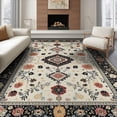 thumbnail image 1 of ODIKA 8'x10' Washable Area Rug Durable, Non-Slip Boho Southwestern Vintage Botanical Vine Scrollwork Border Distressed for Living Room, Under Sectional, Family, 1 of 7