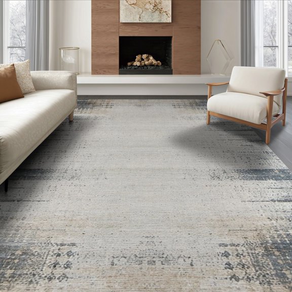 ODIKA 8'x10' Washable Area Rug Durable, Non-Slip Brindle Spotted Distressed Marbled Border Abstract Inspired Field for Living Room, Under Sectional, Family
