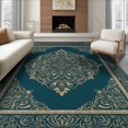thumbnail image 1 of ODIKA 8'x10' Washable Area Rug Durable, Non-Slip Bug Vintage Scroll Bordered Frame Throw Turquoise Butterfly Teal Boho Refined for Living Room, Under Sectional, Family, 1 of 7