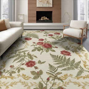 ODIKA 8'x10' Washable Area Rug Durable, Non-Slip Circle Arched Semi Shape Traditional Flower Artwork Balanced for Living Room, Under Sectional, Family