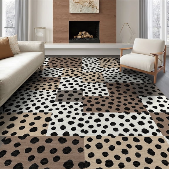 ODIKA 8'x10' Washable Area Rug Durable, Non-Slip Cow Print Irregular Block Inspired Pick Farm Large Grey Mosaic for Living Room, Under Sectional, Family
