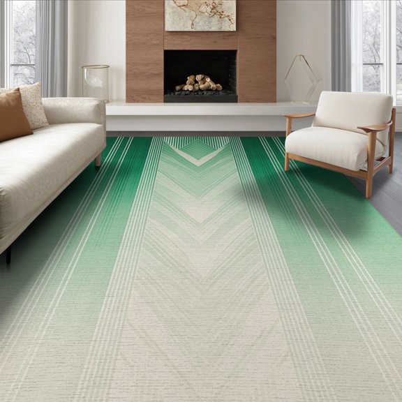 ODIKA 8'x10' Washable Area Rug Durable, Non-Slip Cream Zigzag Ombre Stripes Gradient Fade Border Boho Faded Bands for Living Room, Under Sectional, Family