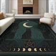 thumbnail image 1 of ODIKA 8'x10' Washable Area Rug Durable, Non-Slip Dark Teal Gold Celestial Cat Design Mystical Moon and Starry Night Motif for Living Room, Under Sectional, Family, 1 of 7