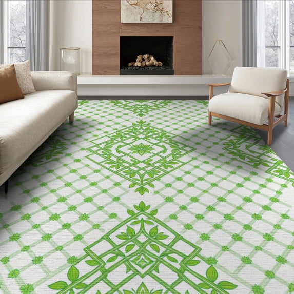 ODIKA 8'x10' Washable Area Rug Durable, Non-Slip Door Botanical Grid Network Foliage Nodes Balanced Ornamental for Living Room, Under Sectional, Family