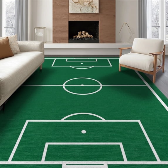 ODIKA 8'x10' Washable Area Rug Durable, Non-Slip Doormat Ground Door Championship Markings Arcs Soccer Field Themed for Living Room, Under Sectional, Family