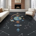 thumbnail image 1 of ODIKA 8'x10' Washable Area Rug Durable, Non-Slip Educational Plane Motifs Border Cartoon Galaxy Rocket Constellation Playful for Living Room, Under Sectional, Family, 1 of 7