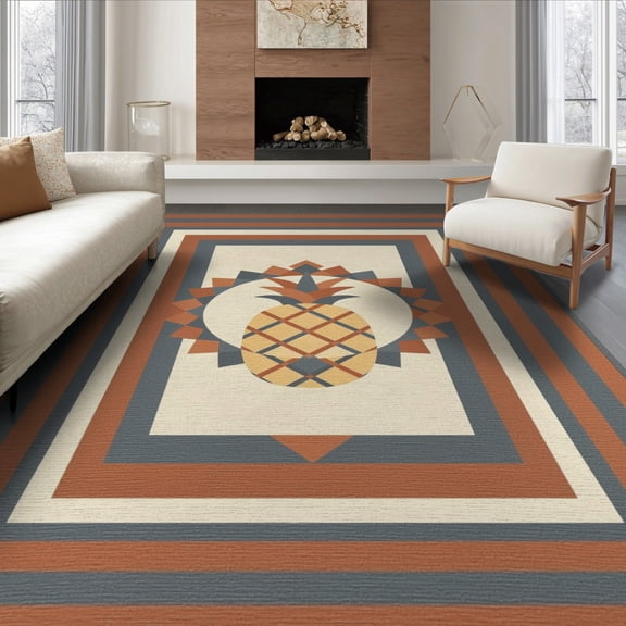 ODIKA 8'x10' Washable Area Rug Durable, Non-Slip Entrance Geometric Fruit Vinyl Inspired Circular Circle Round for Living Room, Under Sectional, Family