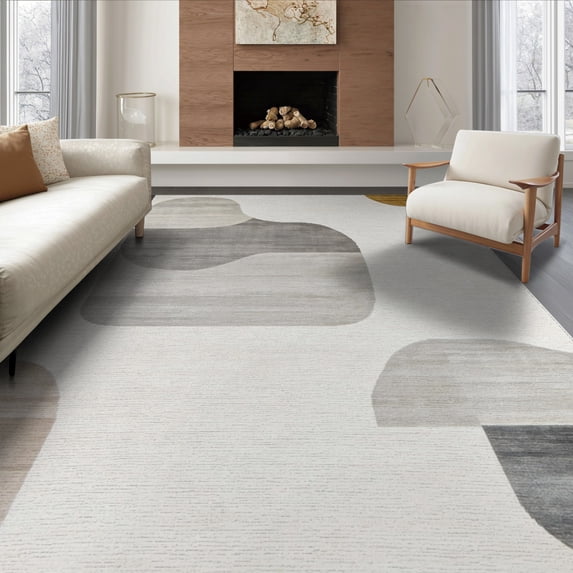 ODIKA 8'x10' Washable Area Rug Durable, Non-Slip Extra Large Abstract Neutral Interlocking Brushstroke Motifs for Living Room, Under Sectional, Family