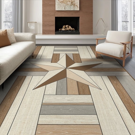 ODIKA 8'x10' Washable Area Rug Durable, Non-Slip Farmhouse Lone Plank Inspired Vintage Border Southwestern Door Flowing Dynamic for Living Room, Under Sectional, Family