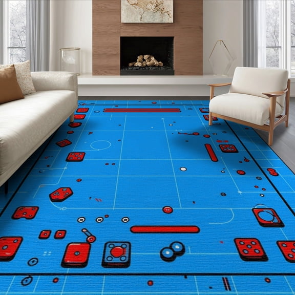ODIKA 8'x10' Washable Area Rug Durable, Non-Slip Gamer Dice Arcade Console Icons Throw Alfombra Video Led Desk for Living Room, Under Sectional, Family