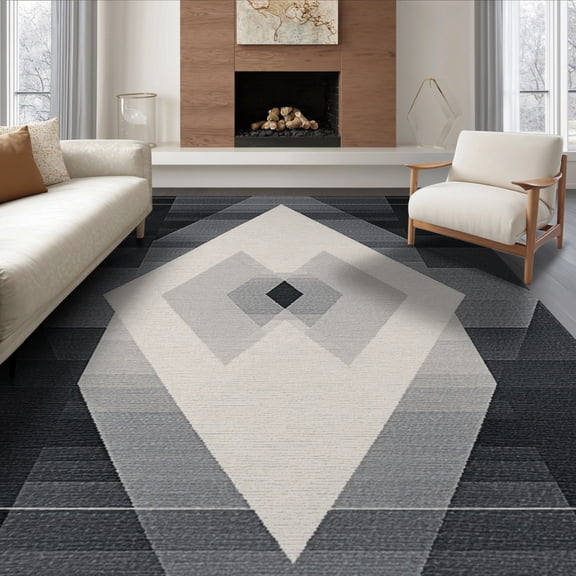ODIKA 8'x10' Washable Area Rug Durable, Non-Slip Geometric Abstract Grid Contemporary Minimalist Grey Alfombras for Living Room, Under Sectional, Family