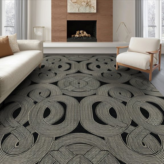 ODIKA 8'x10' Washable Area Rug Durable, Non-Slip Geometric Retro Symmetrical Arch Motif Continuous Mid Century for Living Room, Under Sectional, Family