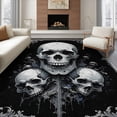 thumbnail image 1 of ODIKA 8'x10' Washable Area Rug Durable, Non-Slip Gothic Ghost Horror Skull Vintage Distressed Border Scroll Motif for Living Room, Under Sectional, Family, 1 of 7